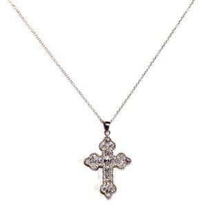 Stunning Girls/Womens Cubic Zirconia 925 Sterling Silver Cz Cross Chain Necklace